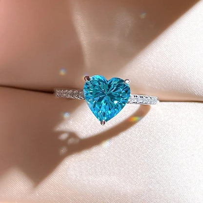Aqua Heart-Cut Crystal Promise Ring For Women